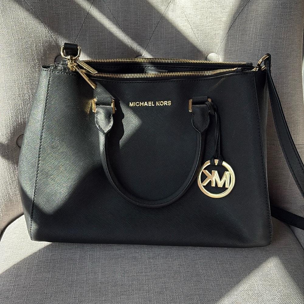 Michael Kors Black Handbag with Gold Accents